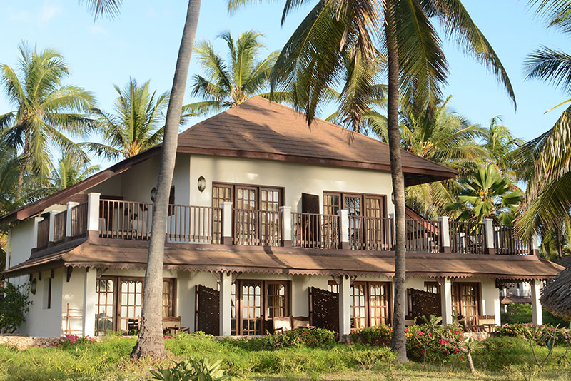 Aerial view of Breezes Beach Club & Spa Zanzibar with white sand beach and turquoise ocean