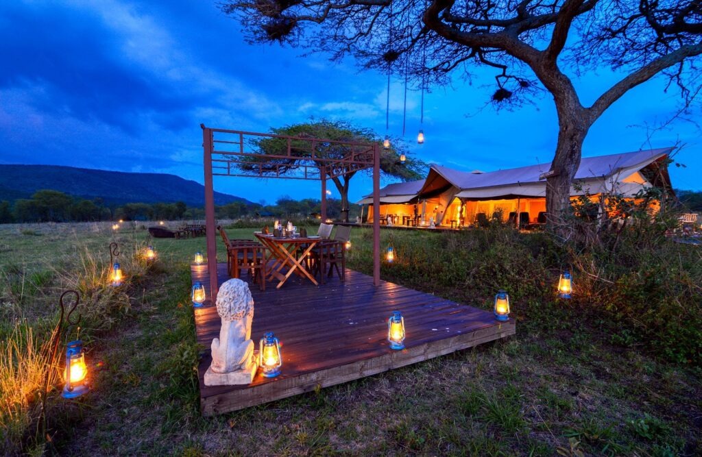 Luxurious setup of a guest tent at Asanja Moru