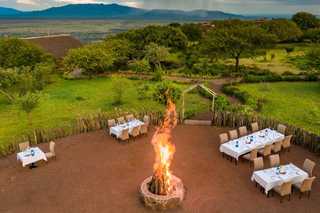 Infinity pool at Lake Manyara Kilimamoja Lodge with views of Lake Manyara