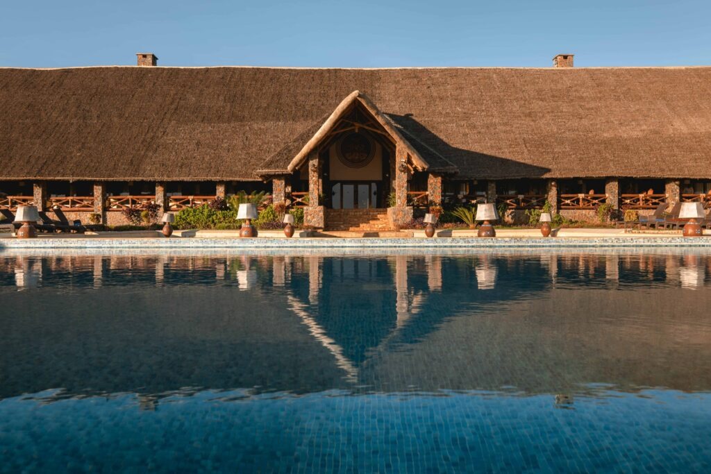 Scenic view from the lodge overlooking Lake Manyara