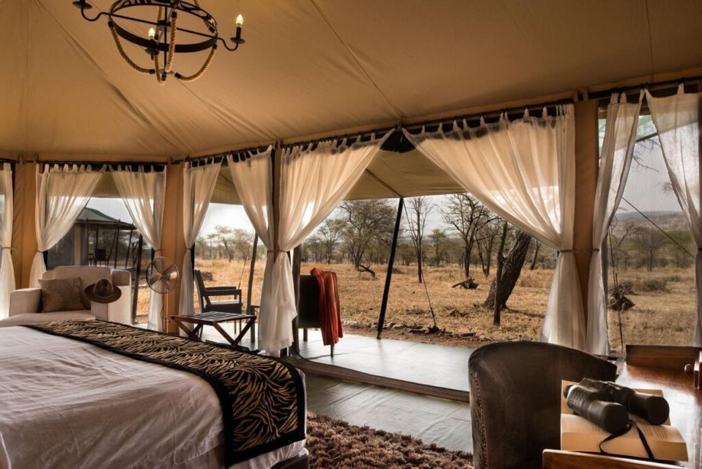 Aerial view of Ole Serai Camp Kogatende nestled in nature