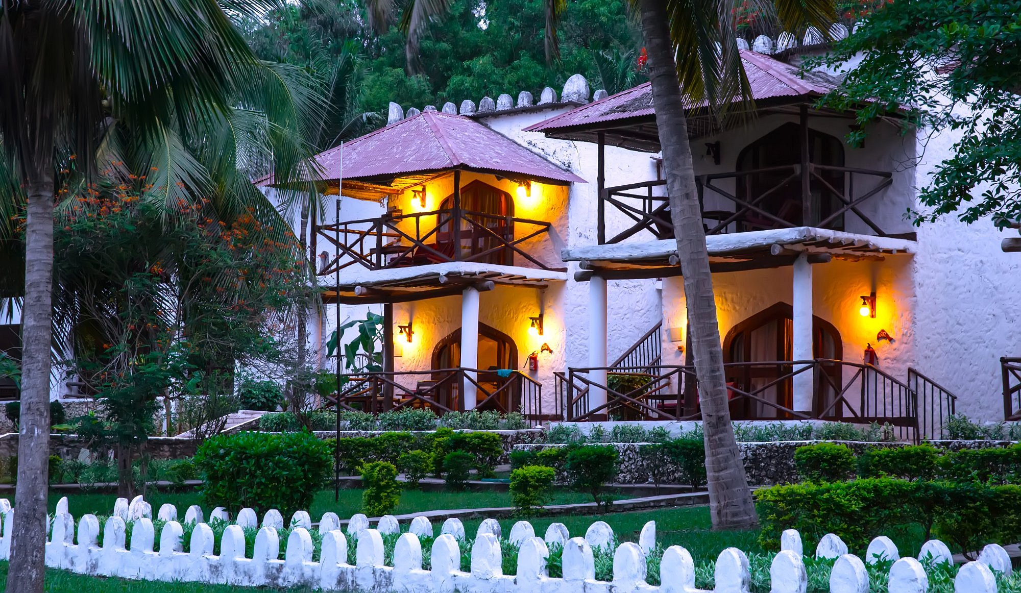 Manicured gardens of Zanzibar Beach Resort leading towards the beach