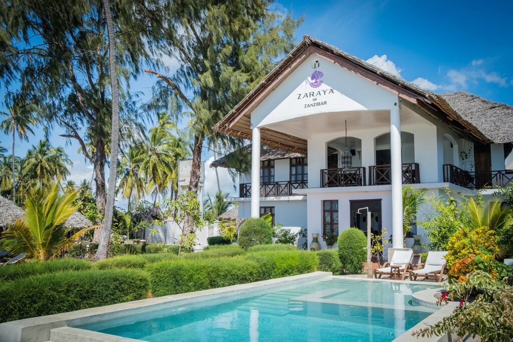 Stylish beachfront setting of Zaraya of Zanzibar with fashion-inspired touches